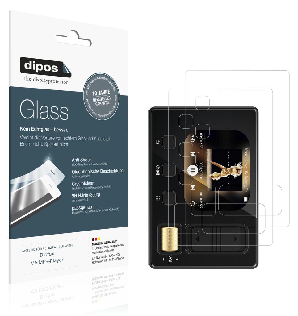 2x Schutzfolie für Diofox M6 MP3-Player - Anti-Shock 9H Folie dipos Glass Kunststoffglas