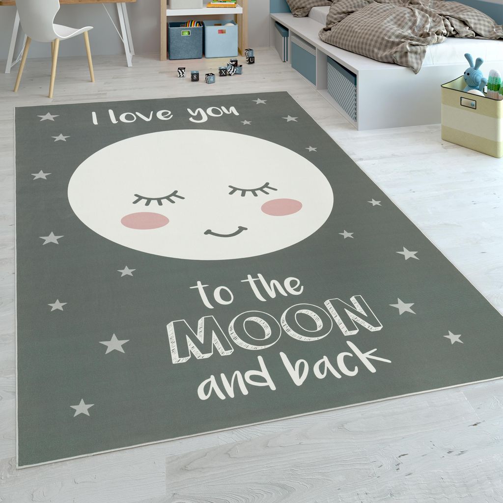 Kinderteppich Kinderzimmer Mädchen Sterne Niedlicher Mond Produktbild 