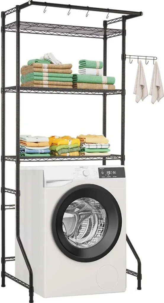 Étagère lave-linge 3 niveaux noir - Rangement machine à laver robuste