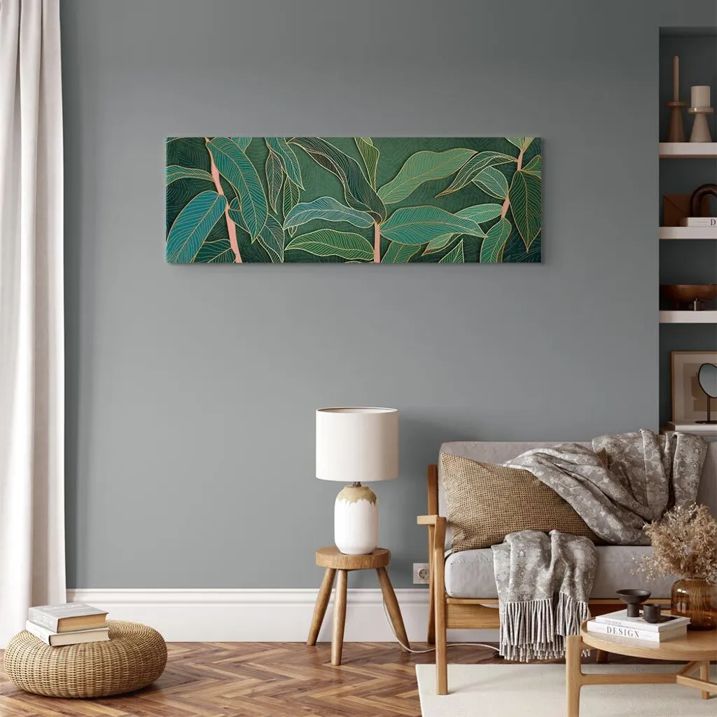 Quadro in tessuto non tessuto - Vedute esotiche (1 parte) foglie strette 150x50 cm b-C-0757-b-a - 4