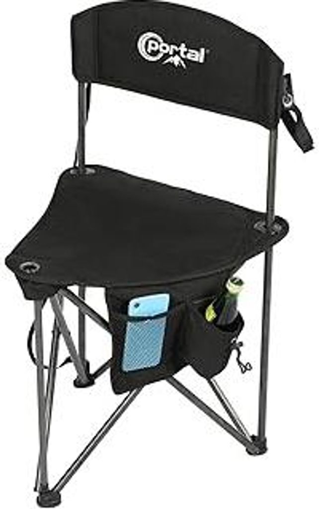 Portal Klapphocker Faltbar mit Rückenlehne Dreibeinhocker Ultraleicht Tragbarer Angelstuhl 78cm Hoch 102KG Belastbar Campinghocker mit Seitentasch...