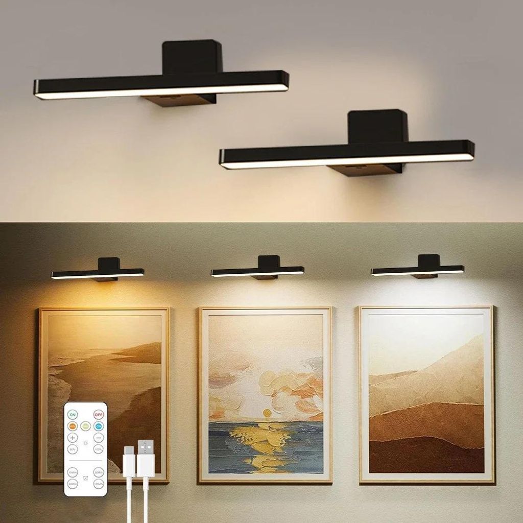 LED Wandleuchten 2er-Set - Kabellos - Wiederaufladbar - Fernbedienung - Dimmbar - Farbtemperatur einstellbar - Wandmontage - Schwarz