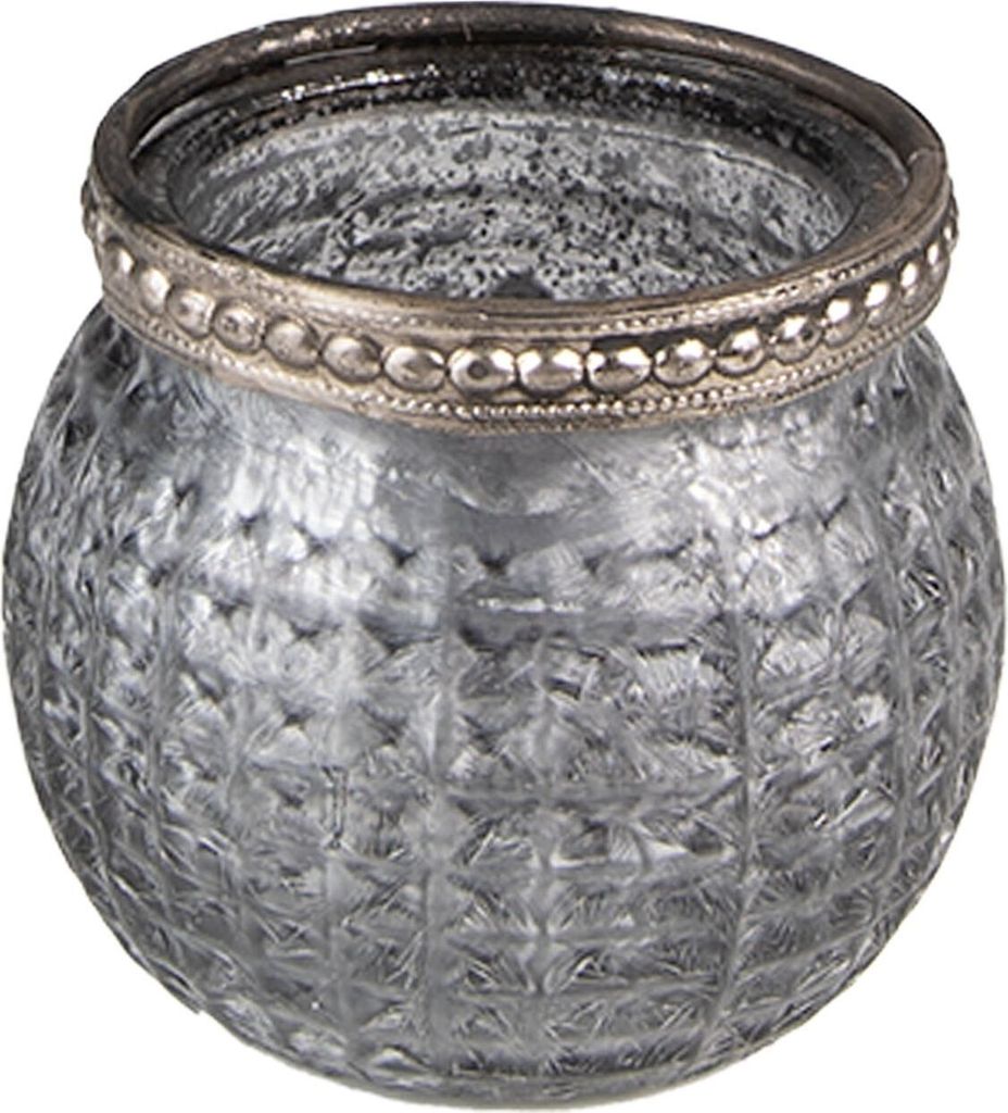 Clayre & Eef 6GL3975 Teelichthalter Ø 6x5 cm Grau Glas Kerzenhalter