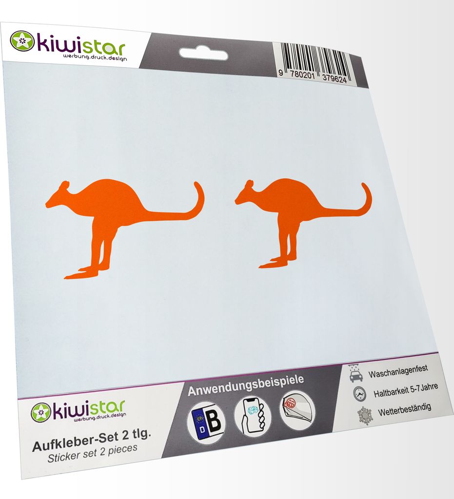 Kiwistar - 2x Kennzeichenaufkleber - orange - 21 mm Känguru - Kangaroo - Australien Aufkleber für Auto, Laptop, Fahrrad, LKW, Motorrad Mehrfarbig...