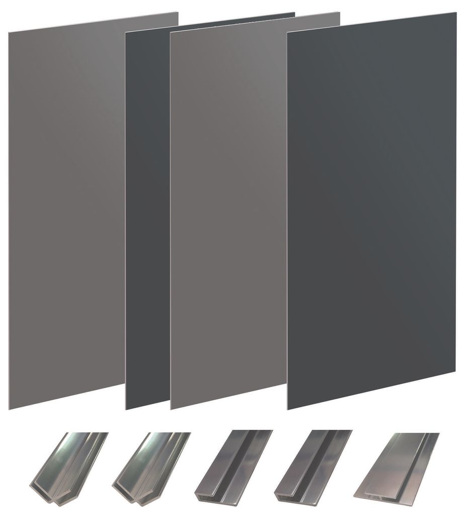 ONDEE ZEN-Pack Montage 4 Wandpaneele für Nischen – Grau & Anthrazit 200 cm – verchromte Profile