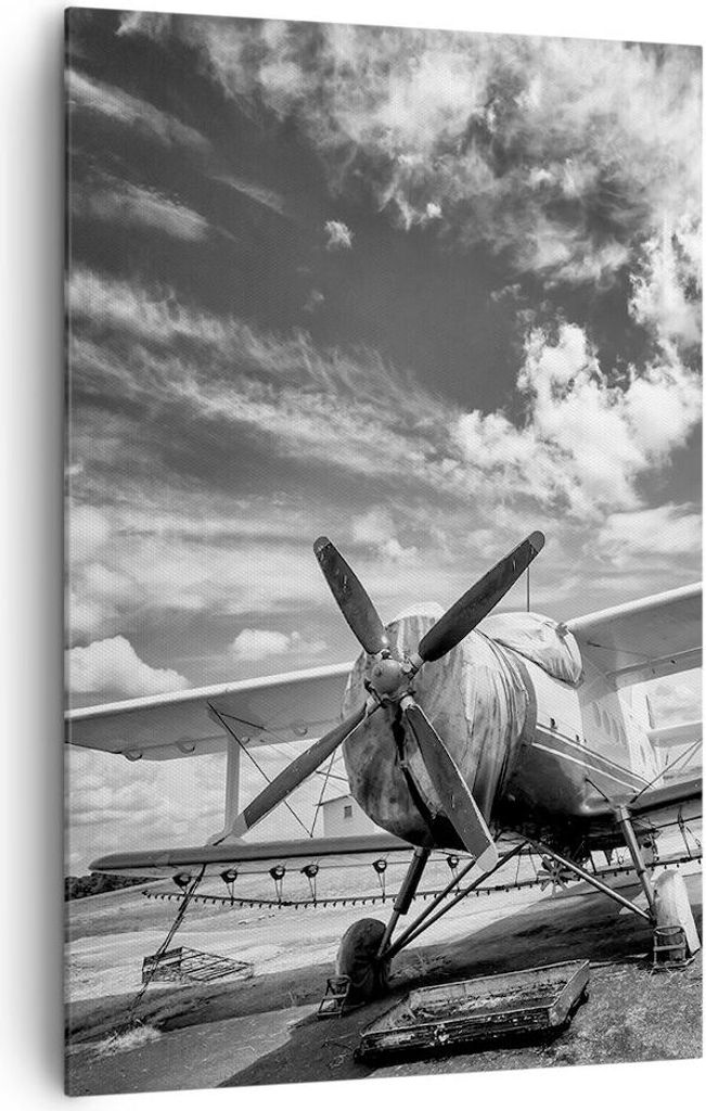 Bild auf Leinwand - Leinwandbild - Einteilig - An-2 Flugzeug Schwarzweiß - 80x120cm - Wand Bild - Wanddeko - Wandbilder - Leinwanddruck - Wanddeko...