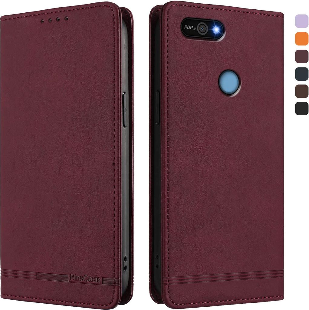 Hülle für Tecno Pop 2/Pop 2 Pro/Pop 2 F, Retro Kunstleder Ständer Klapphülle mit Kartenfächer und Magnetische Rot