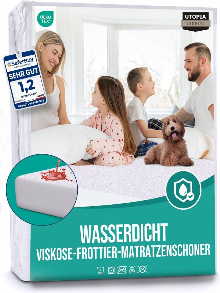 Utopia Bedding Matratzenschoner 90 x 200 30 cm Wasserdicht, Produktbild 