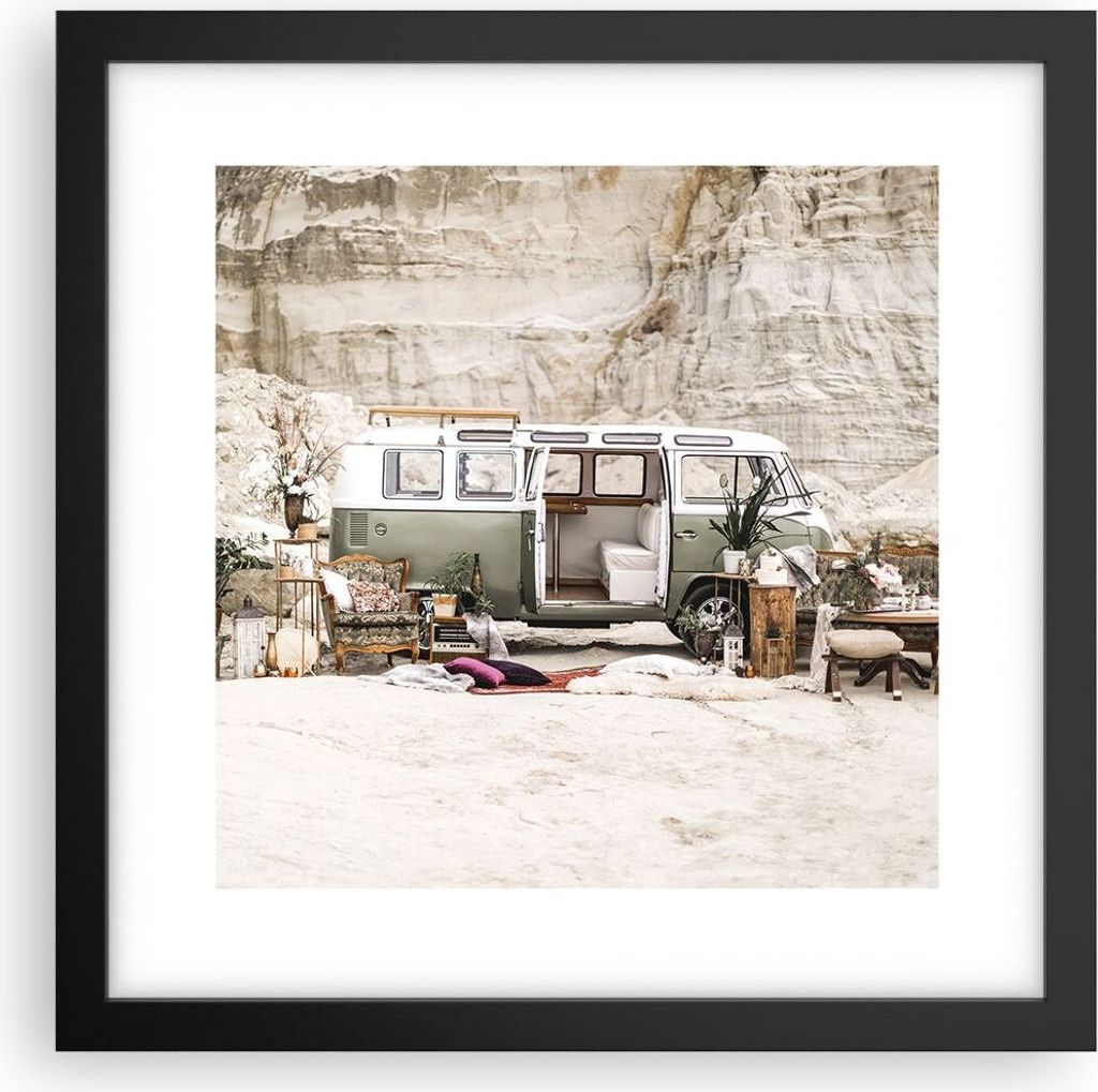 Gerahmtes Poster - Schwarzer Rahmen - Wohnmobil Boho Möbel - 30x30 cm - Wand Bild - Wanddeko - Wandbilder - Kunstposter - Wandposter - Bilderrahme...