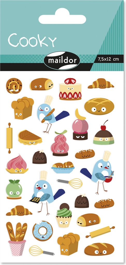 Maildor 10x Cooky, 1 Stickerbogen 7,5x12cm, Gebäck - Mehrfarbig CY155C