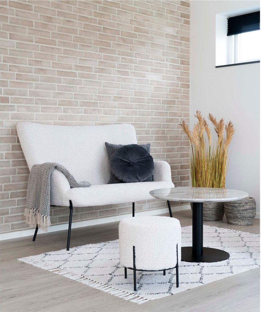 Alford Pouf, Hocker imitiertes Lammfell, weiß. Produktbild 6