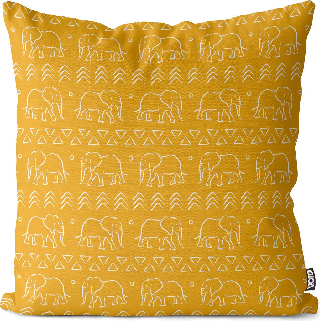 VOID Afrika Tribal Muster Elefanten Gelb Kissenbezug Kissenhülle sofa couch wohnzimmer dekoration wasserfest Outdoor Garten Kissen bezug deko