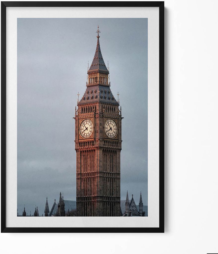 Big Ben in London am Abend– Wandbild mit Rahmen – Gerahmtes Bild – Wanddekoration – 70x100 cm – Schwarz Rahmen