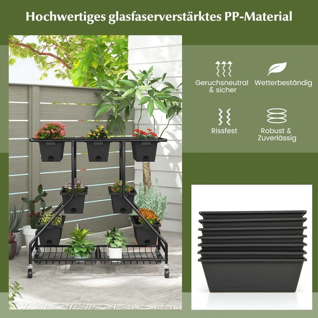 Porte-plantes à étages sur roulettes en métal noir 100x56x99 cm Chic