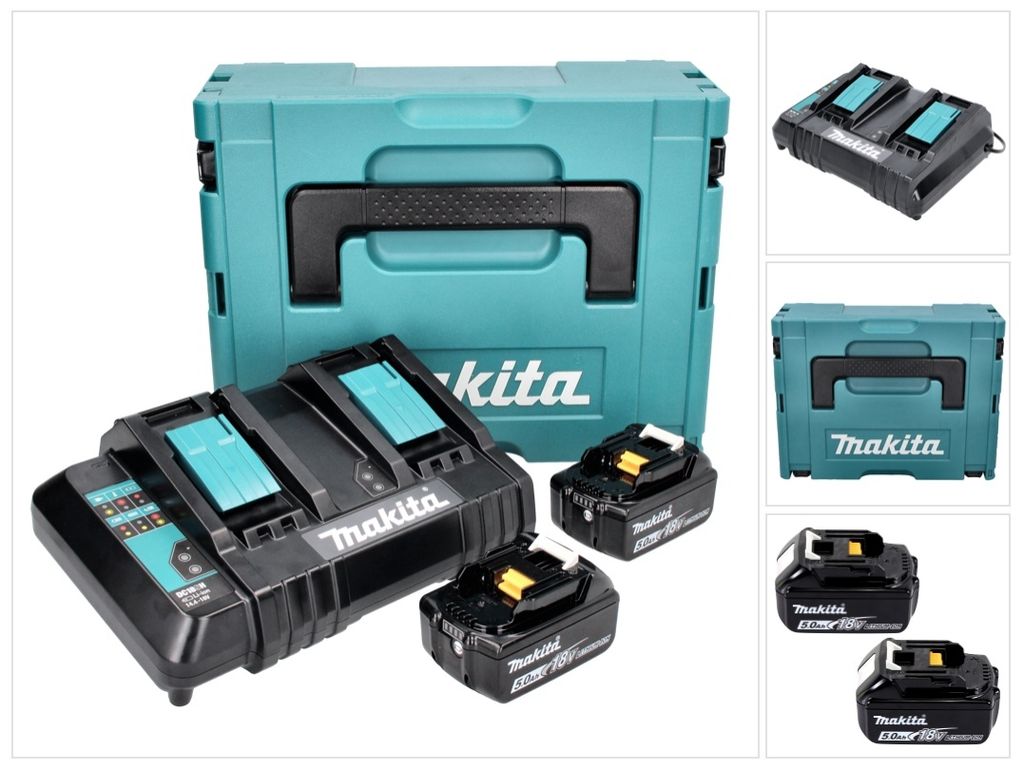 Makita Power Source Kit 18 V mit 2x BL 1850 B 5,0 Ah Akku ( 197280-8 ) + DC 18 SH Doppel Ladegerät ( 199687-4 ) + Makpac