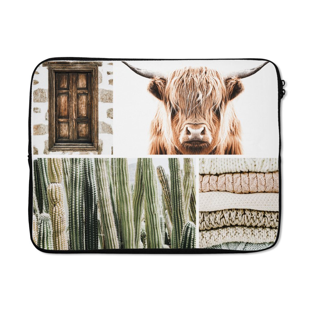 MuchoWow Laptop Hülle 17 Zoll Laptoptasche Schottischer Highlander - Collage - Kaktus - Pullover - Zipper - Schutzabdeckung