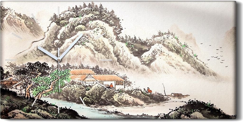 Dekor Leinwand Uhr Wandbilder 60x30 Chinesische Landschaft AquarellMalerei - weiße Hände