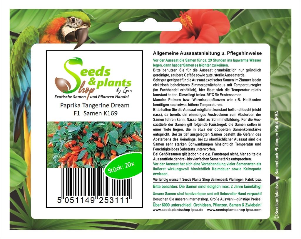 20x Paprika Tangerine Dream F1 Gemüse Saatgut Pflanzen - Samen K169
