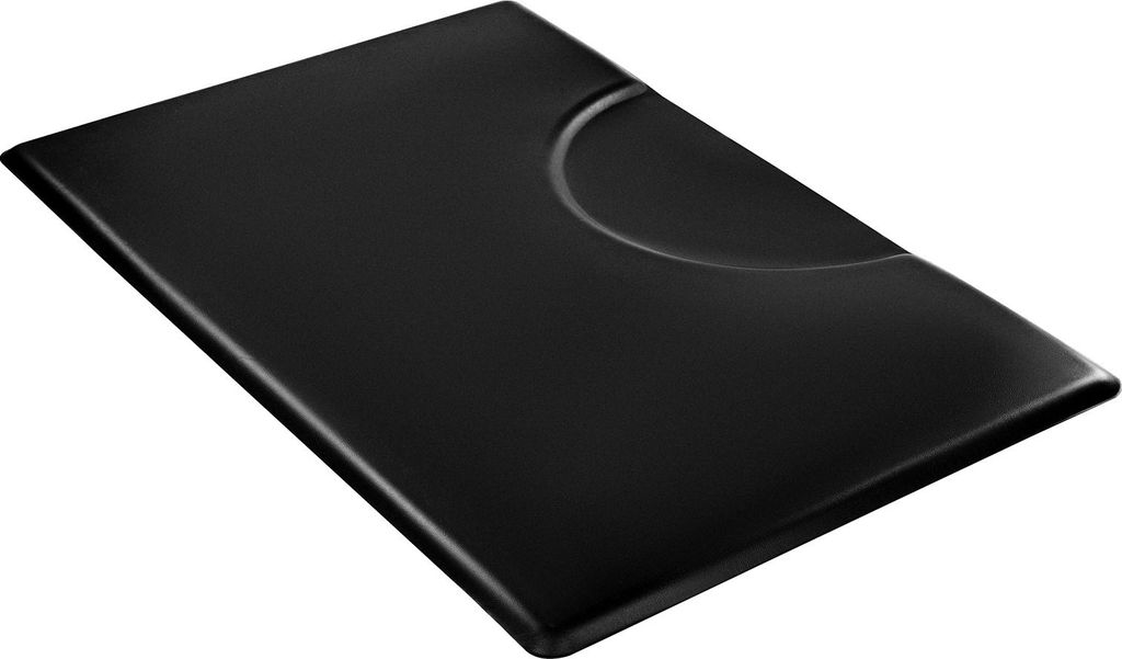 A black anti-fatigue mat for salons, shown from a slightly elevated angle on a white background.