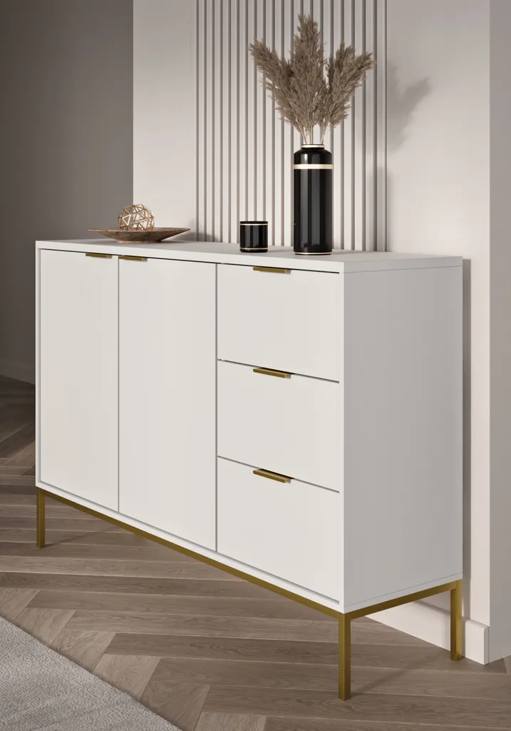 Commode blanche moderne : rangez tout avec élégance grâce aux tiroirs dorés