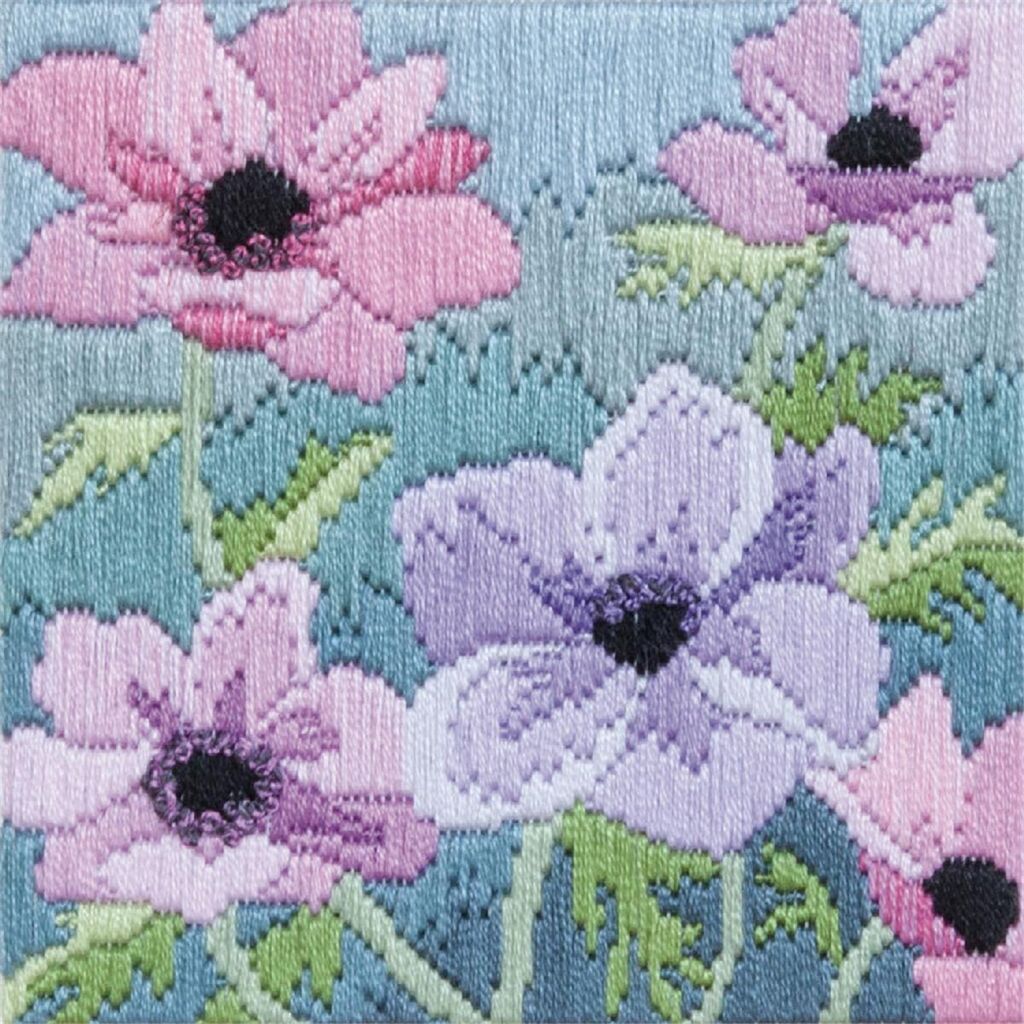 Bothy Threads-Set für den Langstich „Purple Anemones“, 11 x 11 cm, DWSLS16