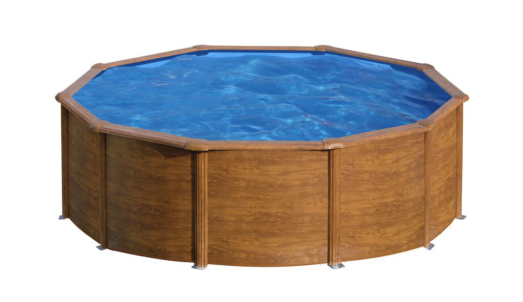 GRE Runder Stahlwandpool mit Holzoptik KITPR453W – Ø 460 x 120 cm, Komplettset