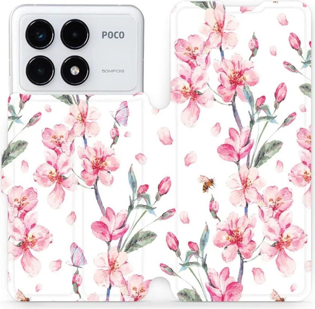 Handyhülle mit klappe für Xiaomi Poco F6 Pro, Mobiwear Book, Rosa Frühling