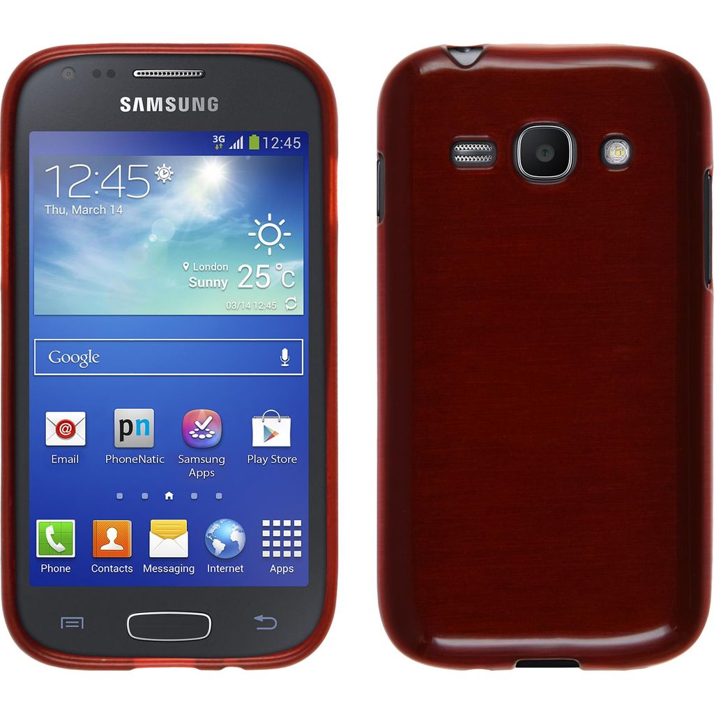 PhoneNatic Case kompatibel mit Samsung Galaxy Ace 3 - rot Silikon Hülle brushed + 2 Schutzfolien