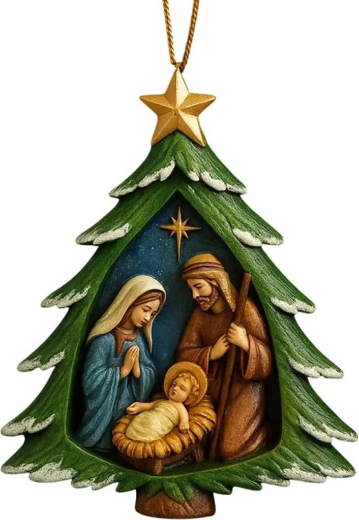 Christbaumschmuck „Heilige Familie“ aus Acryl, Christliche Dekoration zur Geburt Jesu