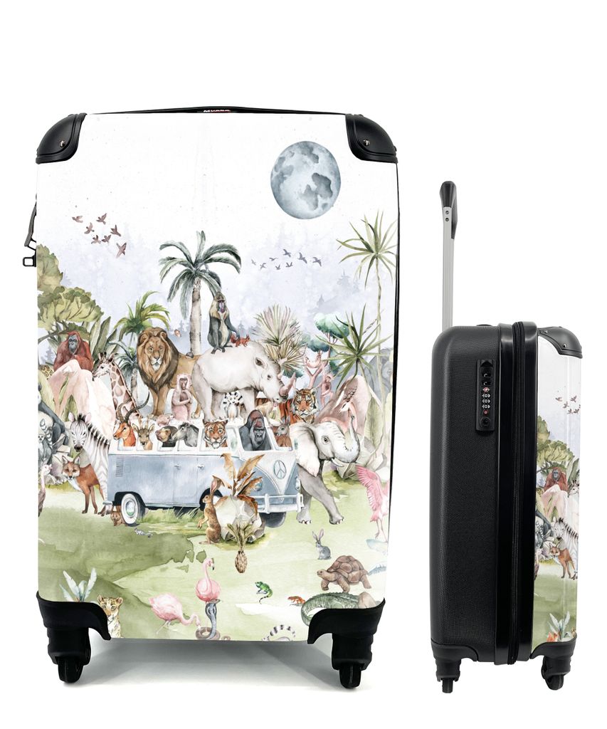 MuchoWow Koffer Handgepäck Trolley Rollkoffer Kleine Reisekoffer mit 4 Rollen - Dschungel - Bus - Tiere - Kinder - Pflanzen - Cabin Size < 55x40...