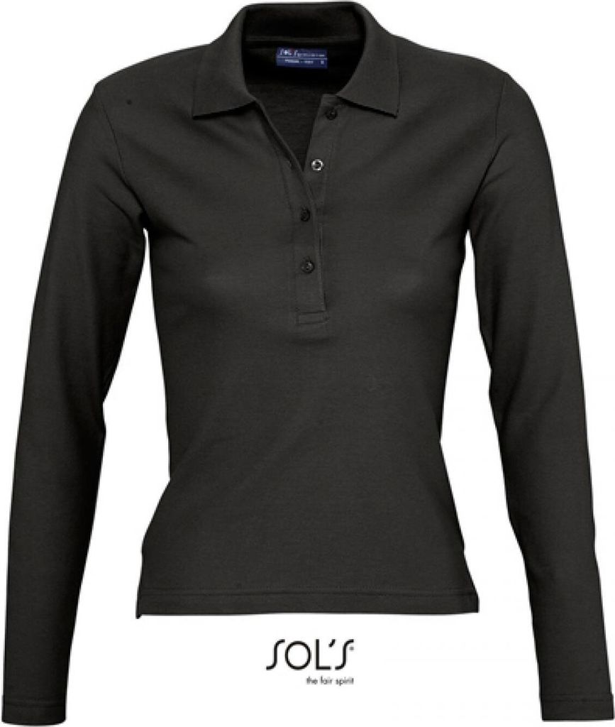 SOLs 11317 | Damen Longsleeve Poloshirt Podium / Vier Knöpfe - Farbe: Black - Größe: XL