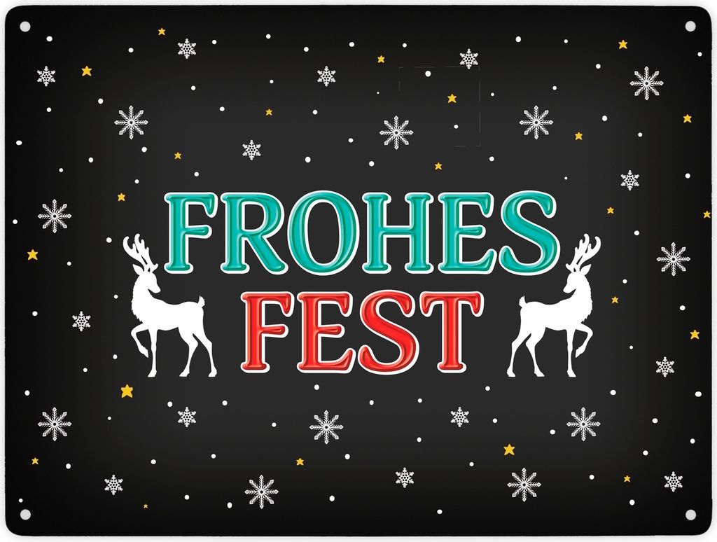 Frohes Fest Metallschild XXL mit Rentier und Sterne Motiv