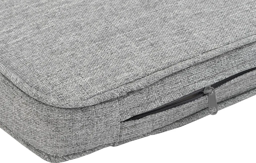 Banc de jardin HWC-N47 en bois massif d'acacia avec coussin gris MVG - 11