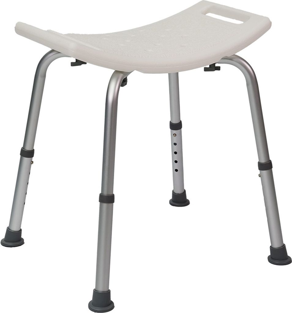 Duschhocker CLASSIC weiß Aluminium, rutschfest, mit Wasserablauf, 53x44 cm, höhenverstellbar 46-53 cm, bis 136 kg