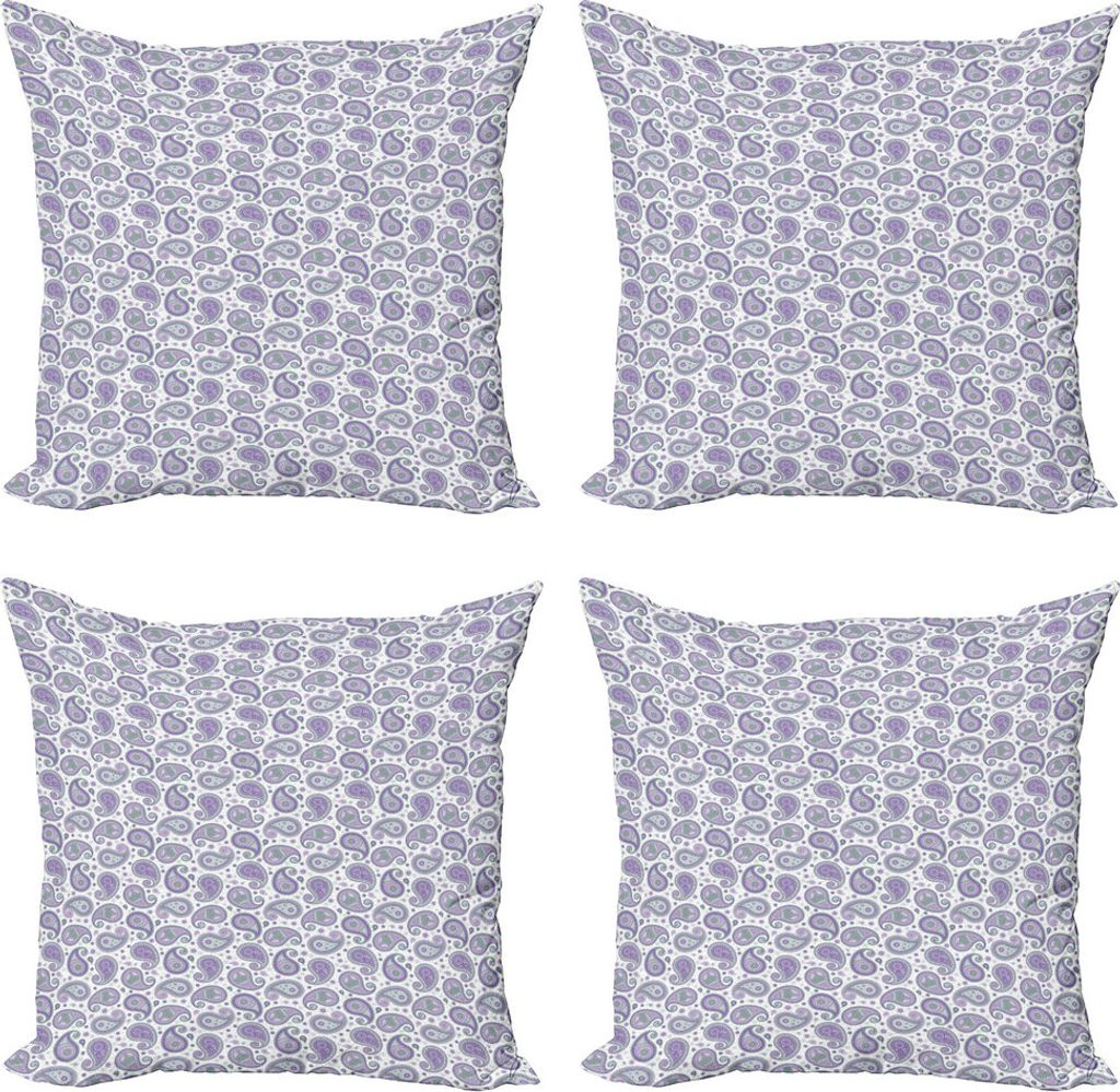 ABAKUHAUS Paisley Kissenbezug Set (4 Stück), Oriental Pastellton, Moderner Doppelseitiger Digitaldruck, 60 cm x 60 cm, Laurel Grün Lavendel