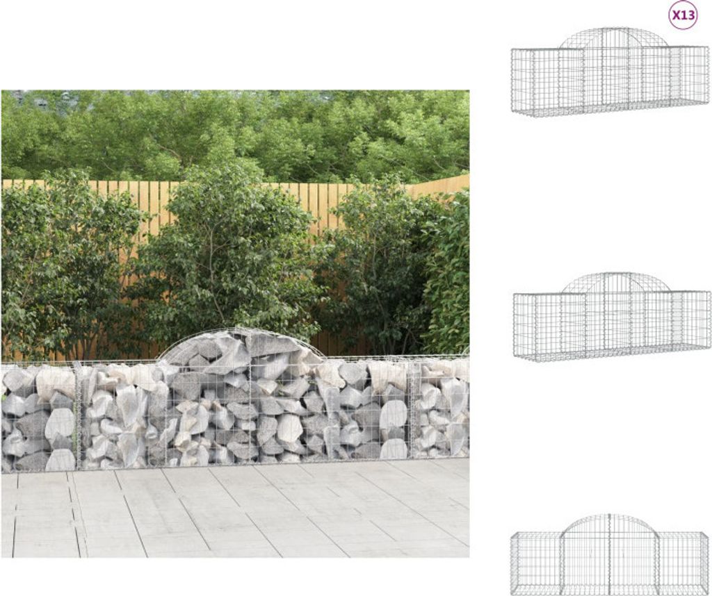 vidaXL Gabionen mit Hochbogen 13 Stk. 200x50x60/80 cm Verzinktes Eisen - Blumentöpfe & Pflanzgefäße