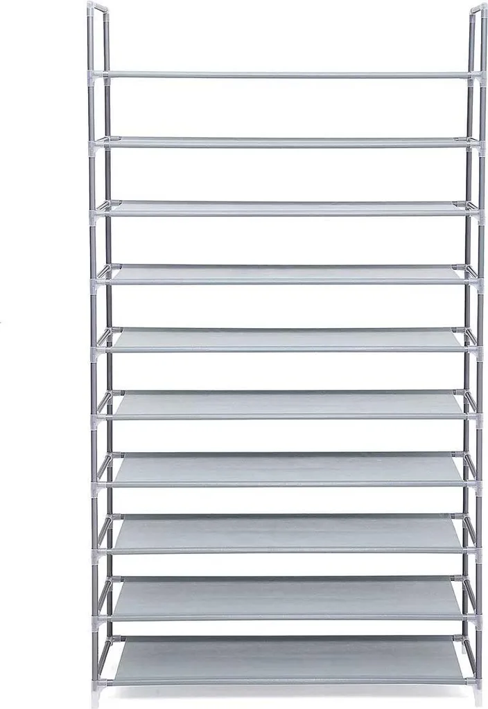 Meuble de rangement chaussures 10 étagères en tissu gris pour l'entrée
