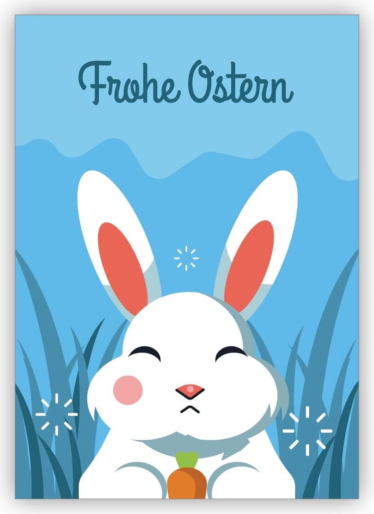 4x Süße Osterkarte mit kleinem Häschen: Frohe Ostern