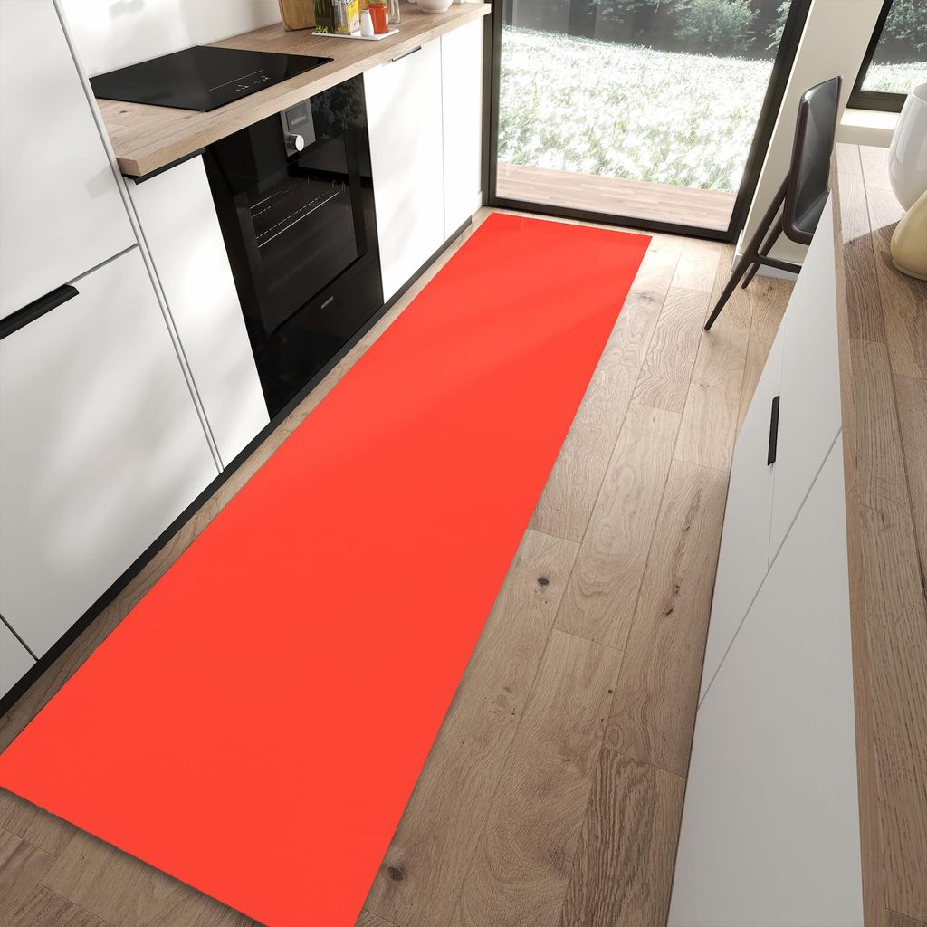 Küchenteppich 80x300cm rutschfest & abwischbar PVC Läufer - Roter Hintergrund II