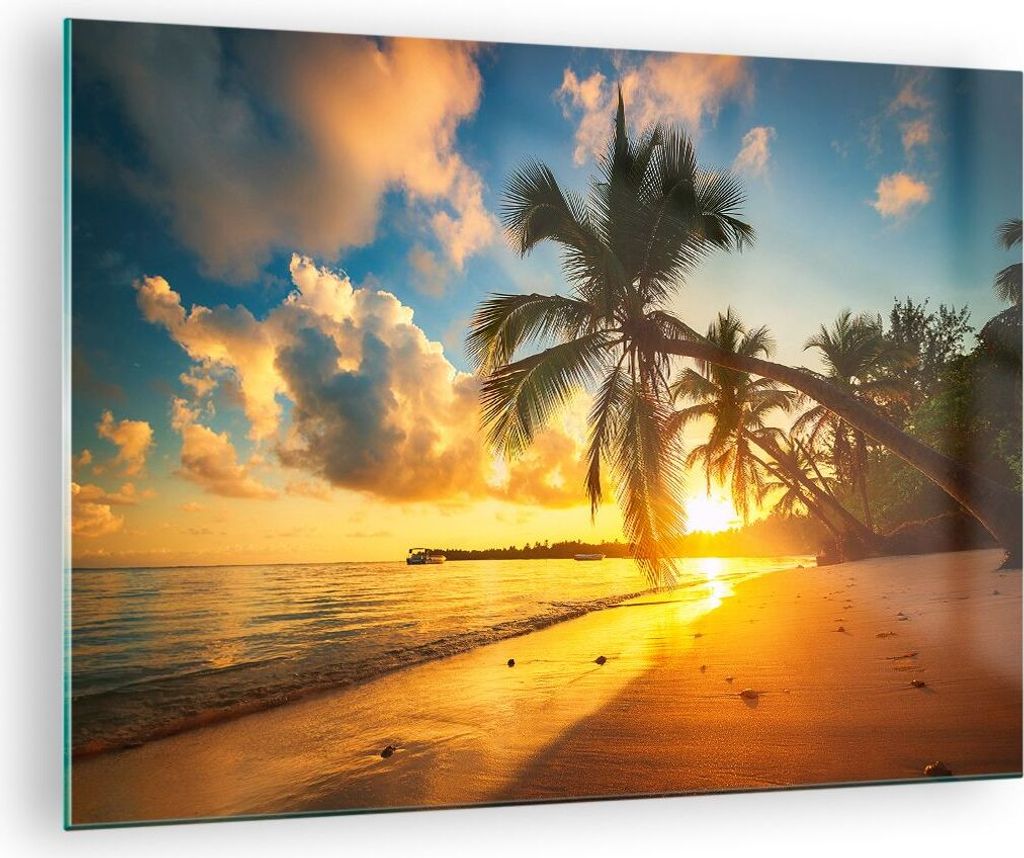 Bilder auf glas - Meer Strand Palme - 70x50cm - Glasbilder Produktbild 