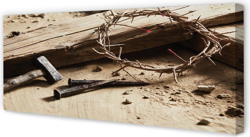 Leinwandbild 125x50 Wandkunst Kreuz Dornen Hammer
