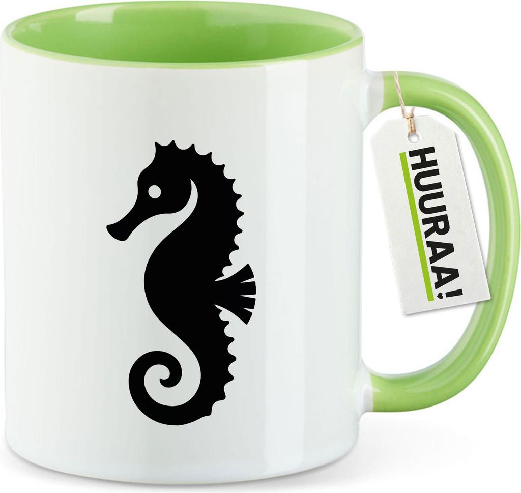 Huuraa Kaffeetasse Seepferdchen Silhouette 330ml Grün Keramik Kaffeebecher Geschenkidee