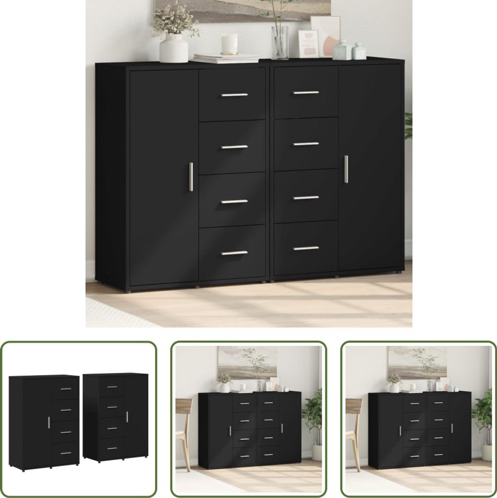 The Living Store Sideboards 2 Stk. Schwarz 60x31x84 cm Holzwerkstoff