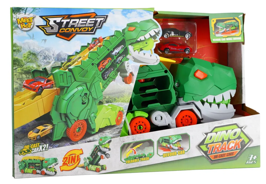 Jouet Camion Dinosaure de Transport avec Circuit Intégré et Voitures