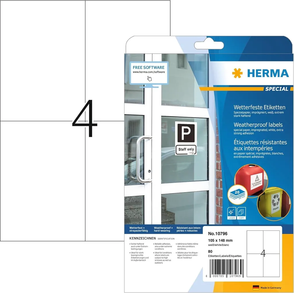 HERMA Etichette Resistenti Intemperie 105x148 A4 | 20 Fogli Carta Impregnata