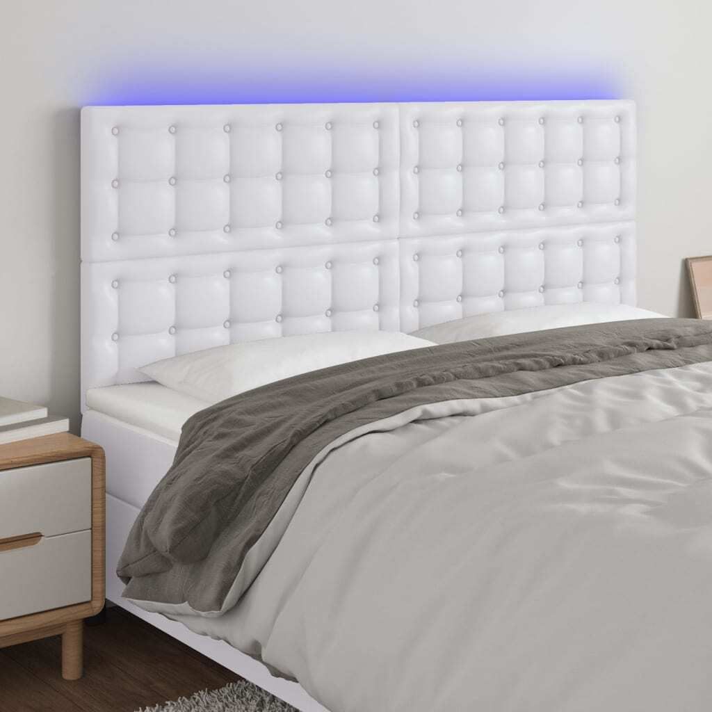 "2026 Aktion"LED Kopfteil - modernes Design - fürs Schlafzimmer - Weiß 180x5x118/128cm Kunstleder NEU319760 - Kopfteile