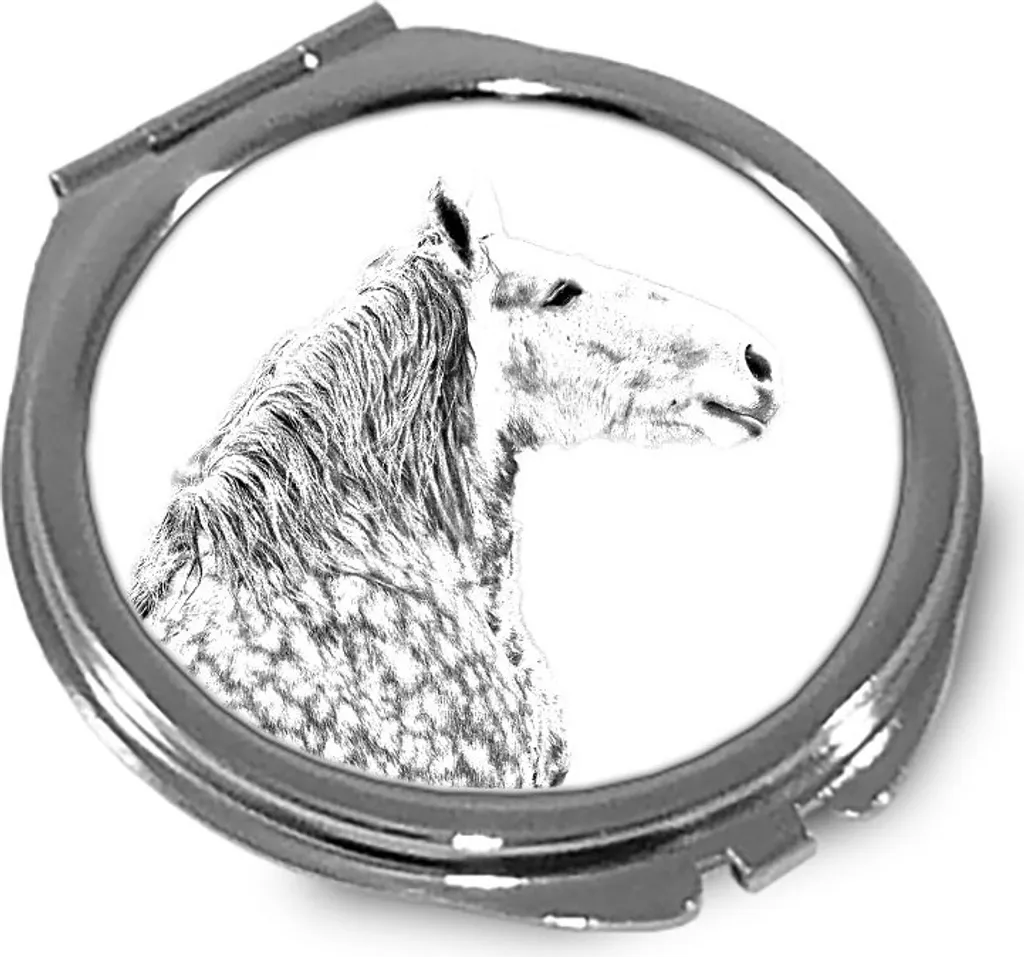 Percheron - Specchio tascabile con cavallo, specchio tascabile personalizzato, specchio compatto con logo Art Dog