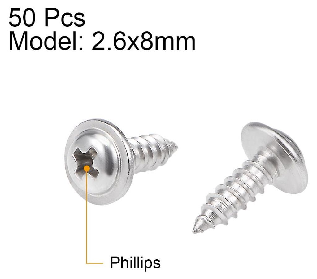 50stk. Selbstschneidend Schrauben Kreuzschlitzkopf 304 Edelstahl Anschluss Bolzen 2.6x8mm