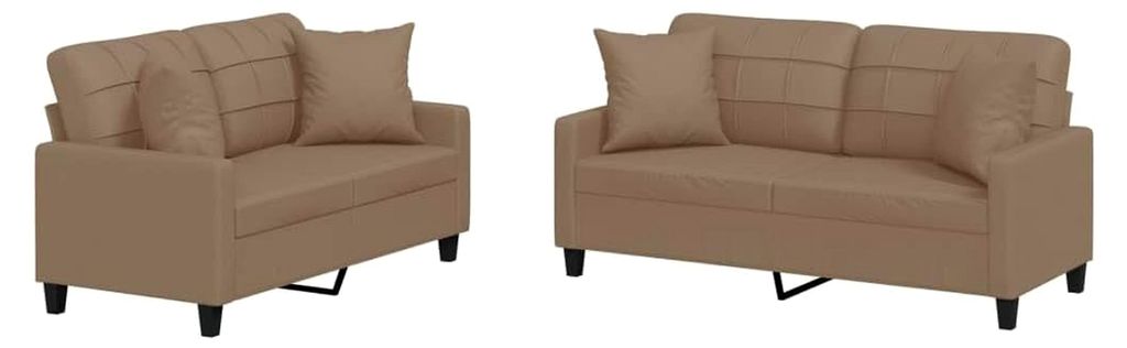 Sofa-Set für Wohnzimmer, 3-Sitzer und 2-Sitzer, 2-teilig, mit Kissen, Cappuccino, Kunstleder