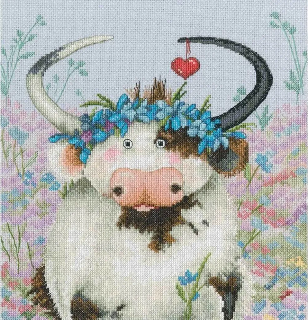 Kit canevas point de croix vache moderne pour décoration murale